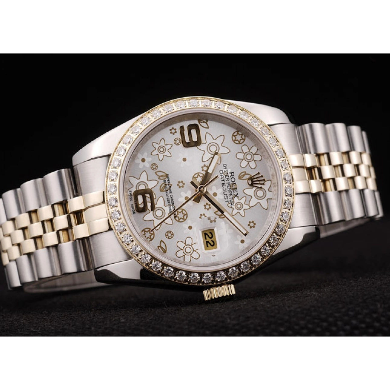 Rolex copies cheap DateJust Steel Diamonds Case Silver Plated Brushed Flowers Dial Stainless Rolex 0615
